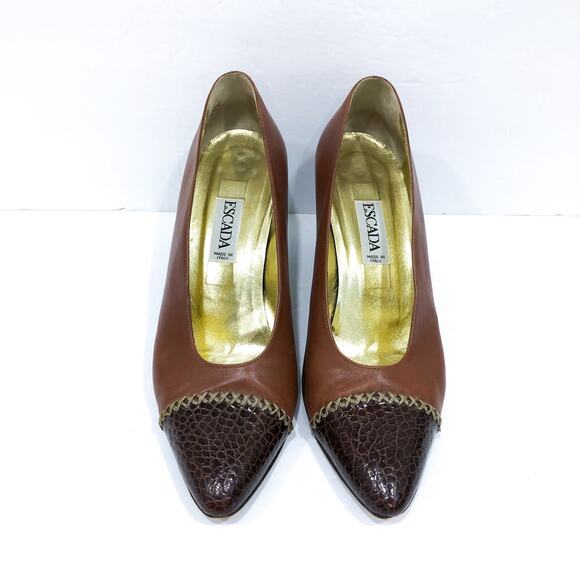 Escada Vintage Brown Leather Pumps Size 9 - Picture 4 of 10